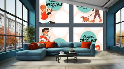 Flat illustration for christmas instagram posts collection set  Wall mural