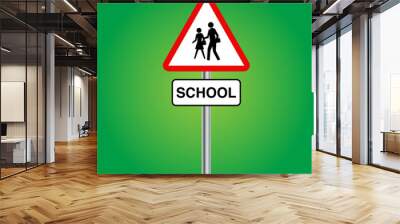 School sign board. Public or student pedestrian walk sign. Isolated vector illustration. Wall mural