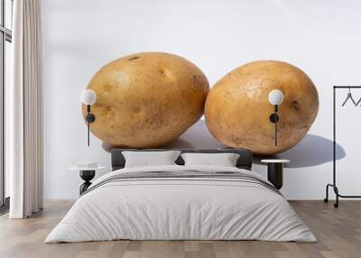 Minimalist Composition of Two Potatoes on White Wall mural