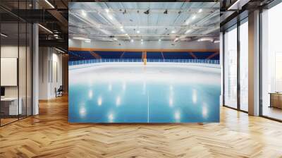 A hockey rink with a goalie ready to defend the net. Wall mural