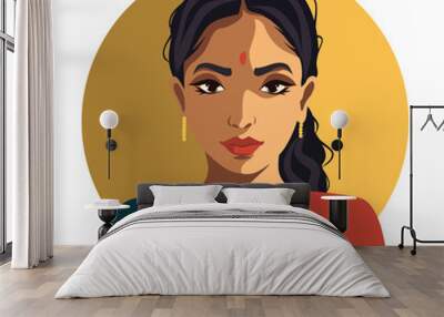 Vector icon of social media avatar girl indian girl from india. Indian culture. Portrait of a young woman of national image. Flat graphic vector illustration Wall mural