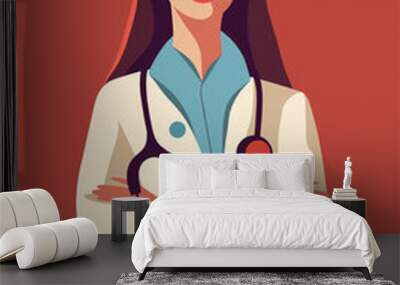 Vector illustration flat vector icon woman avatar doctor in a smock glasses and with a stethoscope medicine health Wall mural