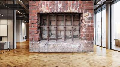 basement window blocked with bricks and bars Wall mural