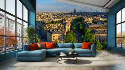 Aerial view of avenue  in Paris, France. Skyline of Paris. Architecture and landmarks of Paris Wall mural