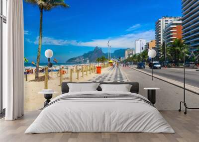 ipanema beach with mosaic of sidewalk in rio de janeiro. brazil Wall mural