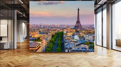 Skyline of Paris with Eiffel Tower in Paris, France. Panoramic sunset view of Paris Wall mural