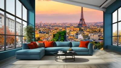 Skyline of Paris with Eiffel Tower in Paris, France. Panoramic sunset view of Paris Wall mural