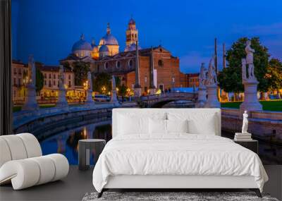 View of canal with statues on square Prato della Valle and Basilica Santa Giustina in Padova (Padua), Veneto, Italy Wall mural