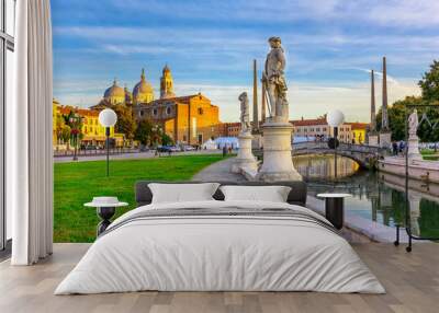 View of canal with statues on square Prato della Valle and Basilica Santa Giustina in Padova (Padua), Veneto, Italy Wall mural