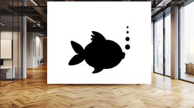 Black silhouette of goldfish  isolated on white background Wall mural