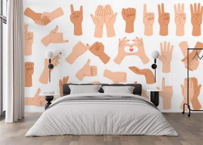 A set of hands with different gestures. illustration in a flat style isolated on background. Wall mural