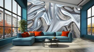 Abstract silver metallic liquid background. Wall mural