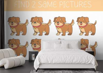 Find two some pictures is an educational game for kids with a dog. Cute cartoon puppy. Wall mural