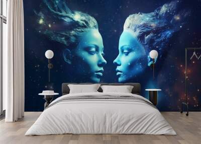 zodiac sign gemini in cosmic space. two women in space. generative ai. Wall mural