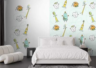 Children's dentistry and orthodontics, cute pattern for textile,  vector background Wall mural