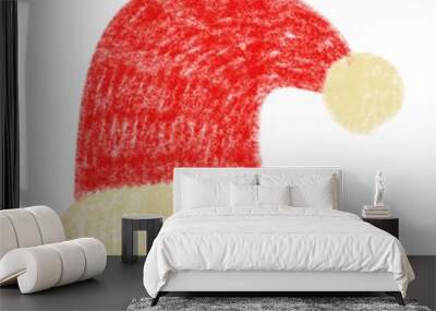 Christmas hat of Santa Claus, imitation of children pencil hand drawing. Wall mural