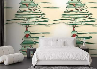 Christmas tree vintage pattern seamless Wall mural