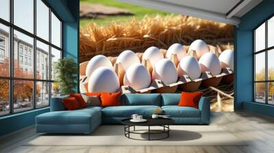 Fresh chicken eggs from farm Wall mural