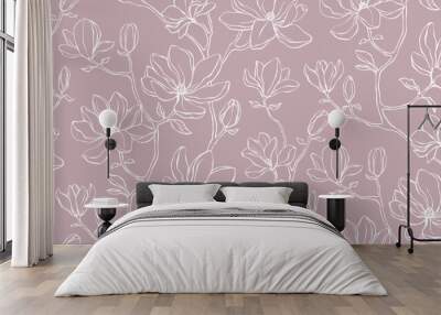 elegant floral seamless pattern - branches with magnolia flowers. repeat print with delicate petals. Wall mural