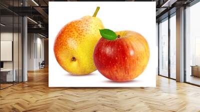 Fresh apple and pear isolated on white background with clipping path Wall mural