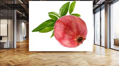 Fresh pomegranate  with leaves isolated on white background with clipping path Wall mural