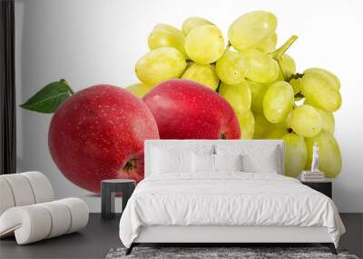 Fresh red apple with grapes isolated on white background with clipping path Wall mural