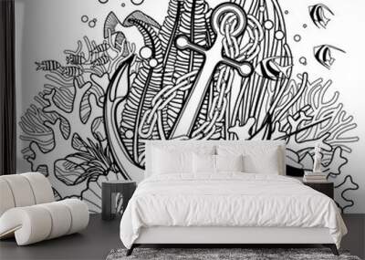 Anchor and coral reef Wall mural