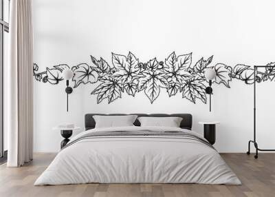 Graphic branch with grape leaves and curly elements Wall mural