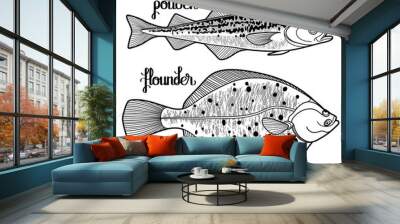 Graphic fish collection Wall mural