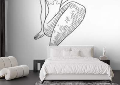 Graphic sitting mermaid isolated on white background Wall mural