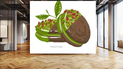 Two chocolate pies with matcha cream and glazing Wall mural