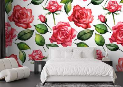 Watercolor red roses pattern Wall mural