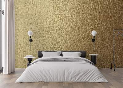 Gold or Bronze Natural Leather Background. Shiny yellow leaf gold foil texture background. Place for Text Wall mural