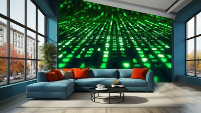 green digital binary data on computer screen background  Wall mural