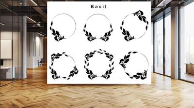 Hand drawn vector wreath with ink basil kitchen herbs isolated on white background Wall mural