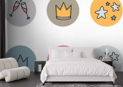 Highlights icon. Stories Covers abstract Icons. Set of crown, glasses and stars. Vector illustration Wall mural