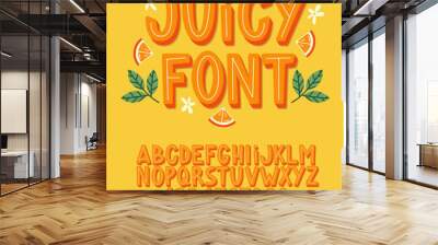 Juicy Font. Orange Summer Fruity Alphabet. Orange Juice Letters and Numbers. Wall mural