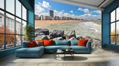 View from the sandy beach on the city. Summer day in Ostende, Belgium Wall mural