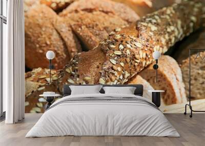 Bread and bakeries in basket Wall mural