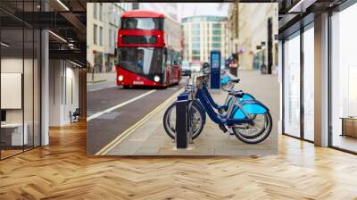 row of bicycles for rent in london, uk Wall mural