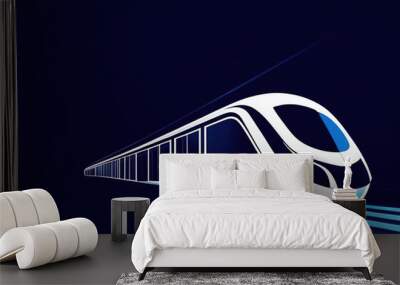 High speed train in the city at night. 3d rendering generative ai vector design Wall mural