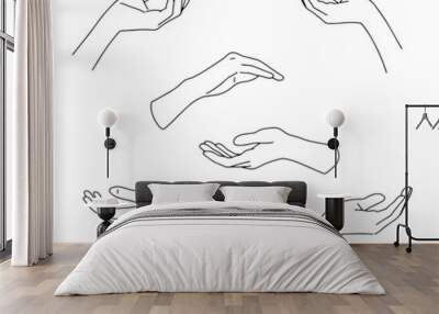 Set of linear hands, elegant woman hands.  Wall mural