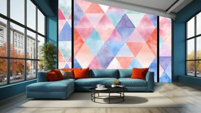 Set of seamless watercolor style textures in colorful shapes rhombus. Design for textile, paper, wallpaper and print Wall mural