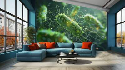 bacteria on a green background. pathogenic salmonella bacteria Wall mural