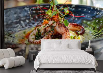 Grilled octopus tentacles with flavorful sauce, traditional seaside food Wall mural