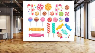 Sweet Candies Vector Set. Collection of Sweets, Candies, Lollipops, Gumballs, Sugar Caramel, and Twisted Marshmallows.  Wall mural