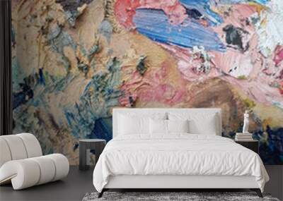 the texture of the oil paint palette artist Wall mural