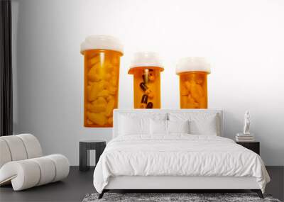 Three pill bottles isolated on a white background with clipping path. High-quality photo Wall mural