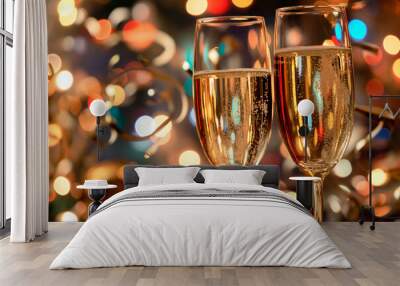 two glasses of champagne on a blurred background Wall mural