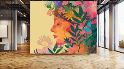 woman with flowers Wall mural